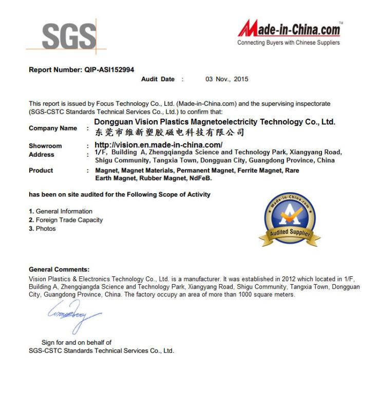 Audited Supplier - Dongguan Vision Plastics Magnetoelectricity Technology Co., Ltd.