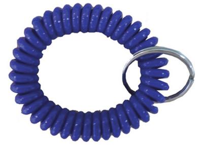 China Plastic Wrist Coil Key Chain , Polyurethane Blue Spiral Wrist Key Chain for sale