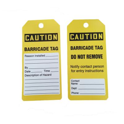 China PVC Caution Barricade Tag Do Not Remove 6X3 Plastic Hang Tag Box Of 100 Black Yellow for sale