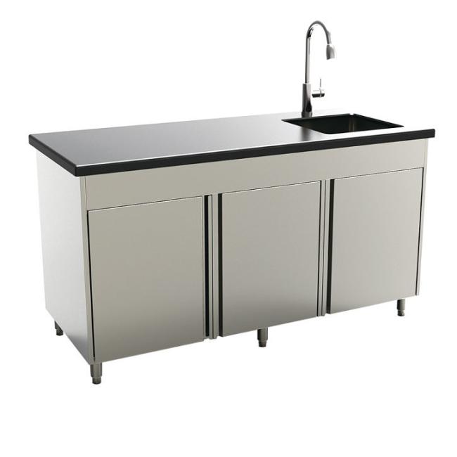 SUS kitchen cabinet, with one sink and marble top.