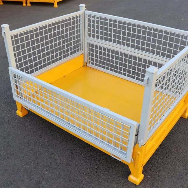 Galvanized steel wire mesh container showing stackable design