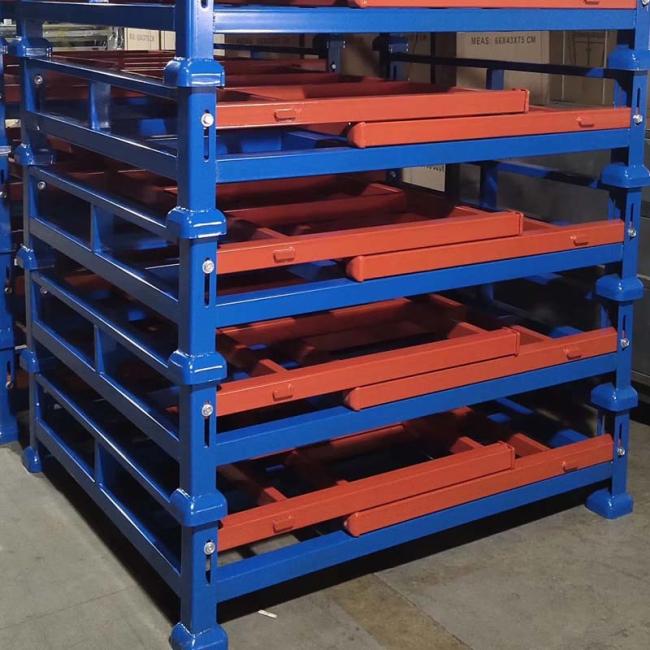 Heavy duty folding metal pallet box in warehouse setting