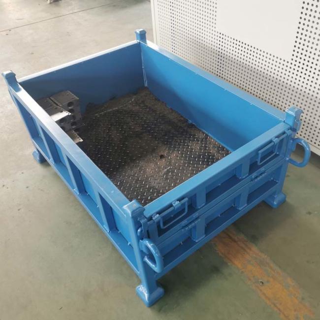 Stacked metal pallet boxes showing space efficiency