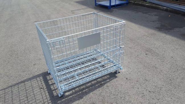 Stacked wire mesh containers showing storage capacity