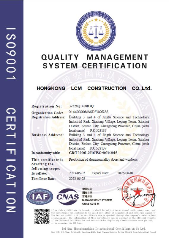 IS09001 - HongKong LCM Construction Co., Limited