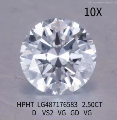China E Cor VS2 VG Redondo Diamante de corte brilhante Redondo 2,5 quilates Diamante cultivado em laboratório à venda