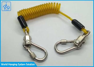China Yellow Wire Coil Lanyard With Locking Screwgate Carabiner For Stop Drop Tools for sale