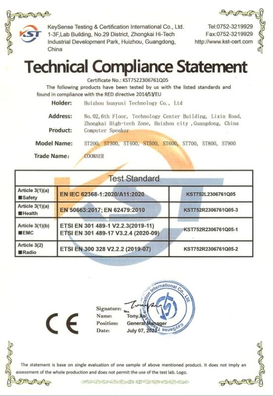 CE - Huizhou Coomaer Technology Co., Ltd.