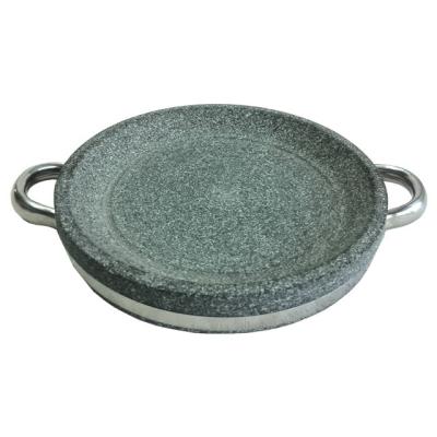China BBQ Granite Dia 24cm Stone Grill Plates Round Cooking Pot Grey for sale