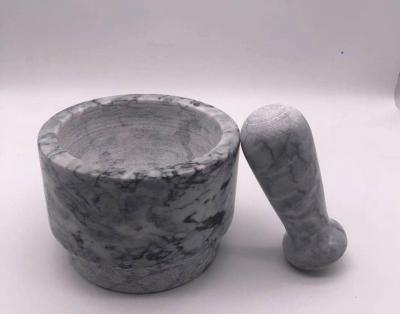 China Solid Marble Stone Mortar And Pestle Set Round Shape For Kitchen Grinding Spices for sale