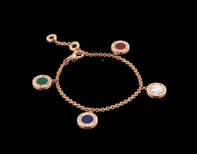 China bracelet in 18 kt pink gold with mother of pearl carnelian malachite lapis for sale