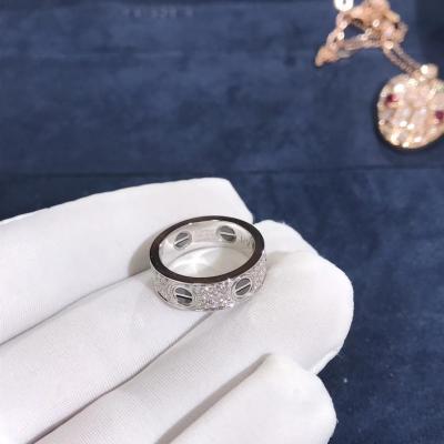 China Factory Custom Fine Jewelry 18k White Gold Natural Vs Diamond Jewelry Car Tier LOVE Ring, Diamond-Paved, Ceramic for sale