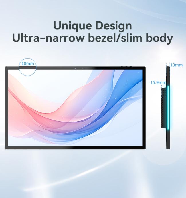 Tablet integrated into commercial workspace with LED light bar