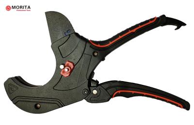 China Al Alloy Plastic Pipe Cutter 63mm 75mm Soft Rubber Body SK5 Teflon Blade Ratchet Handle for sale