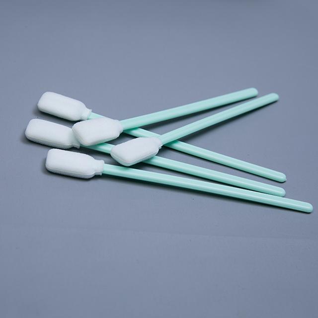 Industrial solvent cleaning swab with rectangular foam head for printer maintenance