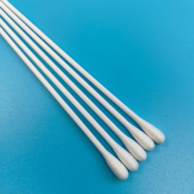 Close-up view of disposable dacron sampling swab with breakable PS stick