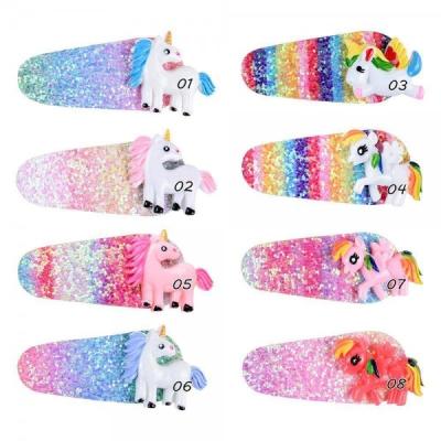 China Glitter fantasy starry sky colorful gradient cute and party unicorn hairpin for children for sale