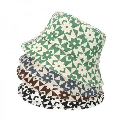 China Trend Pot Fisherman Hat Geometric Plaid Flower Bucket Hat for sale