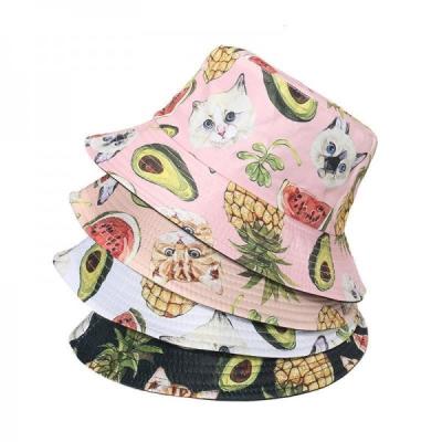 China Fashion Bucket Hat with Printed Pineapple Avocado Cat For Women for sale