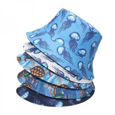 China Print Basin Hat With Turtle Jellyfish Beach Hat Fisherman Hat For Women for sale