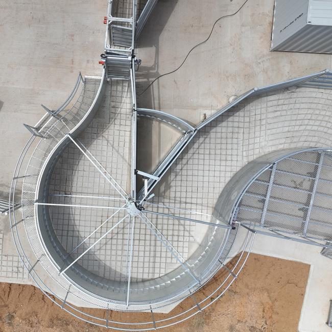 Light grey protective fence panel for cattle ranch showing construction details and finish