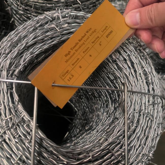Close-up view of double twisted farm barbed wire construction