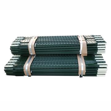 Close-up view of galvanized T post anchor plates and surface finish