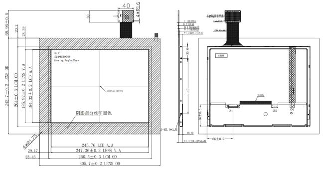 12.1 Inch LVDS LCD Display 1024x768 IPS Normally Black PCAP Touch Display 850 nits High Brightness Wide Temperature 0