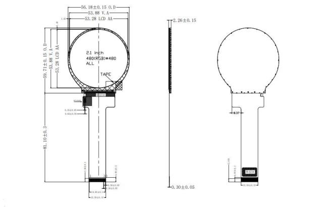 Sunlight Readable Round TFT LCD Screen Display 2.1 Inch 480x480 Resolution 1000nits 0