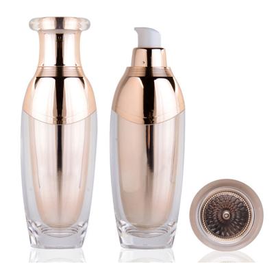 China Luxury Cosmetic Packaging Lotion Pump Bottle 30ml 100ml Gold Empty Acrylic Serum Bottle for sale