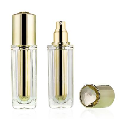 China 30ml 100ml Plastic Empty Pump Bottle Gold Square Cosmetic Acrylic Lotion Bottle With Pump for sale