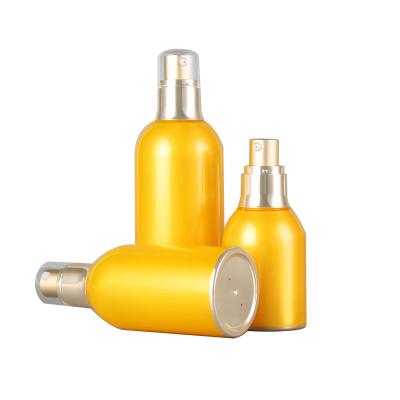 China 30ml 100ml Yellow Empty Round Acrylic Cosmetic Airless Bottle with Pump for sale
