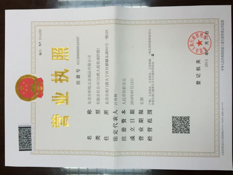 Business license - Juhong Hardware Products Co.,Ltd
