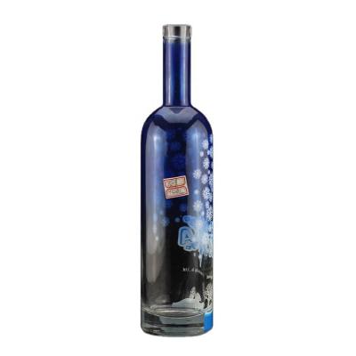 China Fancy Screen Printing Round Shape Blue Vodka Bottle for Industrial of Liquor and Gin for sale