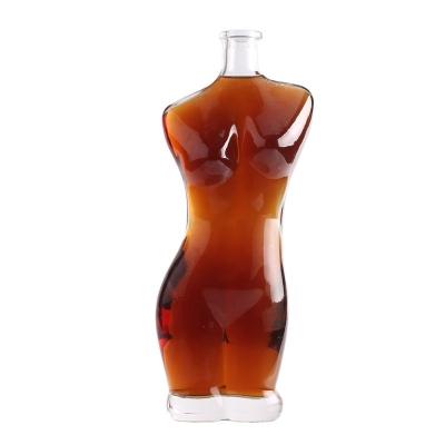 China Collar de vidrio 75cl botella de vidrio en forma de cuerpo de dama para vino licor vodka diseño creativo en venta