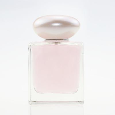 China Garrafa de perfume transparente da garrafa de vidro do tampão quadrado do perfume do pulverizador com tampão da pérola à venda
