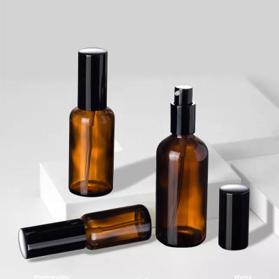 China 30ml Brown Glass Lotion Sub Bottle Essence Liquid Oil Pressing With Anodized Aluminum Head en venta