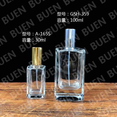 China Hot Stamping Glass Perfume Bottle Transparent 100ml With Anodized Mist Sprayer for sale