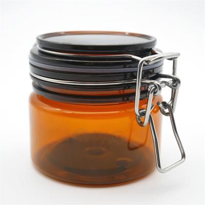 China Stainless Steel Lock Amber Plastic Cosmetic Jars , PET Airtight Plastic Jar for sale