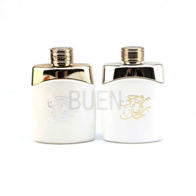 China Five Pointed White Glass Perfume Bottle 100ml With UV Silver Weighted Cover for sale