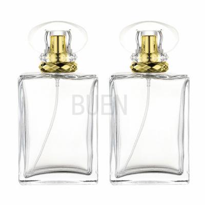 China Personalized Lucency Glass 100ml Perfume Bottle Square Climp 13mm for sale