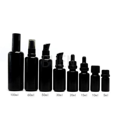China Black Round Glass Dropper Bottle Serum Glass Essensial Oil Bottle for sale