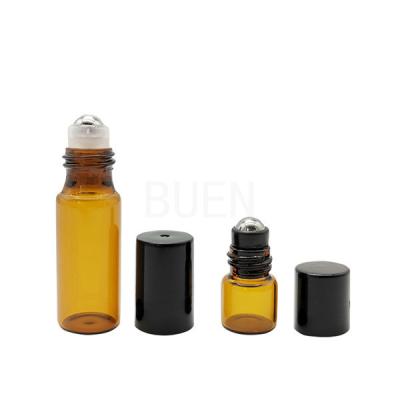 China Empty Amber Glass Roller Bottles Essential Oil With Steel Roll for sale