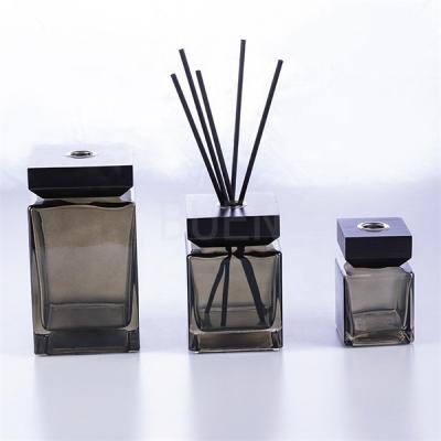 China Square Reed Glass Aromatherapy Diffuser Oil Bottle Transparent Black for sale