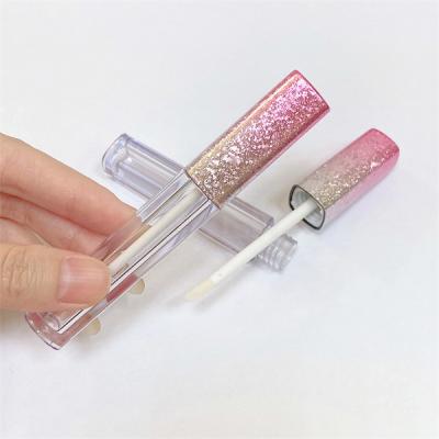 China Ombre Glitter Square Plastic Lip Gloss Tube With Wand Pink 10ml for sale