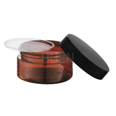 China Amber Plastic Cream Jar Packaging com a tampa preta 100ml do parafuso à venda