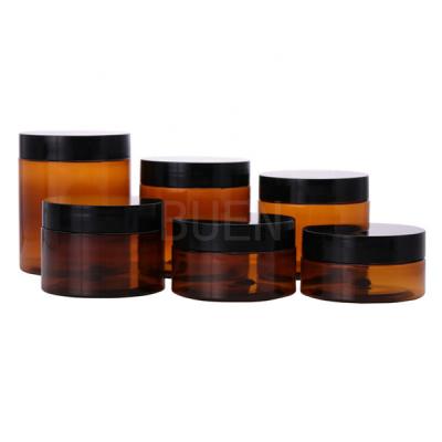 China Clear pet plastic jars cosmetics 2 oz 4 oz 8oz matte black amber plastic jars with lids for sale