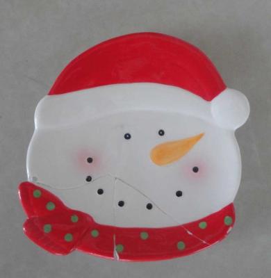 China Placas pintadas a mano de la Navidad del regalo de cerámica de la Navidad de los niños, diseño del muñeco de nieve de Papá Noel en venta