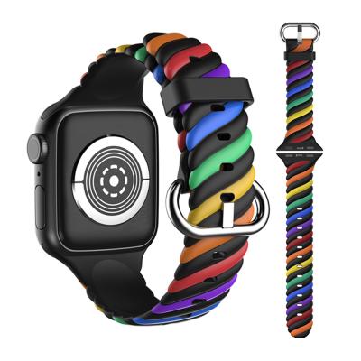 China Fashionable Custom Watch Strap Silicone Rainbow Watch Band Strap Replacement Band For Iwatch 6 5 Se Watch Band 38mm 42mm 40mm 44mm for sale