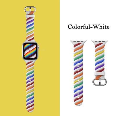 China Trendy Watch Strap Fashion Rainbow Sports Watch Band For Apple Watch Band 38 40 42 44 Mm Silicon Watch Band For Iwatch Replacement Watch Band for sale